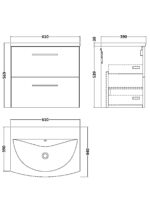 600mm Wall Hung 2 Drawer Vanity & Basin 4 - Image 4