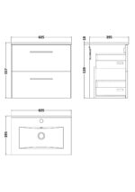 600mm Wall Hung 2-Drawer Vanity & Basin 2 - Image 2