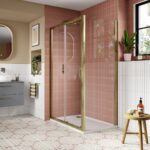 1700mm Sliding Shower Door - Brushed Brass - Image 3