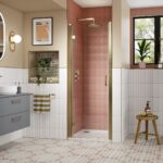 900mm Hinged Shower Door- Brushed Brass - Image 2