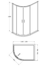 1200mm x 800mm Offset Quadrant - Matt Black - Image 3