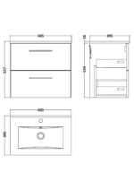 600mm Wall Hung 2 Drawer Vanity & Basin 2 - Image 4