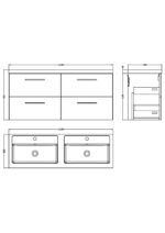 1200mm Wall Hung 4 Drawer Vanity & Double Basin - Image 4