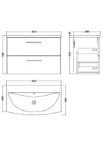 800mm Wall Hung 2 Drawer Vanity & Basin 4 - Image 2