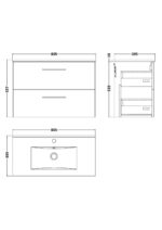 800mm Wall Hung 2 Drawer Vanity & Basin 2 - Image 2