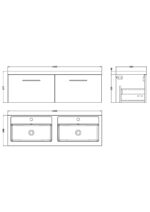 1200mm Wall Hung 2 Drawer Vanity & Double Basin - Image 3