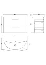 800mm Wall Hung 2 Drawer Vanity & Basin 4 - Image 2