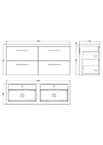 1200mm Wall Hung 4-Drawer Vanity & Double Basin - Image 3