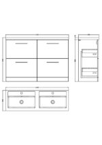 Nuie Arno 1200mm Floor Standing 4-Drawer Vanity & Double Basin - Image 3