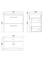 600mm Wall Hung 2-Drawer Vanity & Basin 1 - Image 4