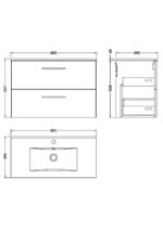 800mm Wall Hung 2 Drawer Vanity & Basin 2 - Image 2