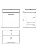600mm Wall Hung 2 Drawer Vanity & Basin 3 - Image 3