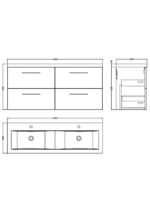 1200mm Wall Hung 4 Drawer Vanity & Double Basin - Image 5