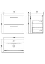 600mm Wall Hung 2 Drawer Vanity & Basin 1 - Image 4