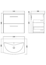 600mm Wall Hung 2 Drawer Vanity & Basin 4 - Image 4