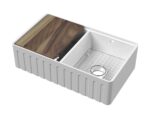 Fluted Double Bowl Butler Sink with Ledge, Grid & Chopping Board 795 x 460 x 220mm