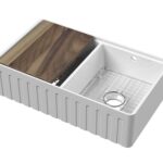 Fluted Double Bowl Butler Sink with Ledge, Grid & Chopping Board 795 x 460 x 220mm