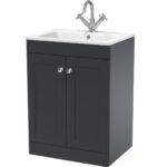 600mm Floor Standing 2-Door Unit & Stone Basin 1TH