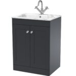 600mm Floor Standing 2-Door Unit & Stone Basin 1TH