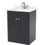 600mm Floor Standing 2 Door Vanity & Marble Top 1TH