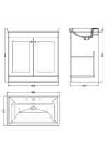 800mm Floor Standing 2-Door Vanity & Basin 3TH - Image 3