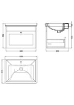 600mm Wall Hung 1-Drawer Vanity & Basin 1TH - Image 5