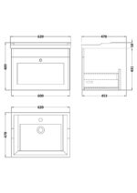 Nuie Classique 600mm Wall Hung 1 Drawer Vanity & Basin 3TH - Image 3