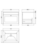 600mm Wall Hung 1-Drawer Vanity with Basin - 0 Tap Hole - Image 2