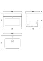 Nuie Classique 600mm Wall Hung 1-Drawer Unit & Stone Basin 1TH - Image 3