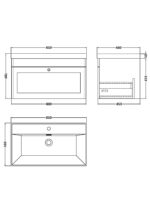 800mm Wall Hung Single Drawer Vanity with Basin - 1 Tap Hole - Image 2