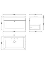 800mm Wall Hung 1 Drawer Vanity & Basin 3TH - Image 3