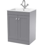 600mm Floor Standing 2-Door Unit & Stone Basin 1TH
