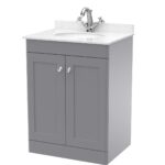 600mm Floor Standing 2 Door Vanity & Marble Top 1TH