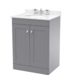 600mm Floor Standing 2 Door Vanity & Marble Top 3TH