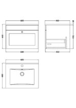 600mm Wall Hung 1-Drawer Vanity with Basin - 1 Tap Hole - Image 2