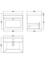 600mm Wall Hung 1-Drawer Vanity with Basin - 1 Tap Hole - Image 2