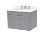 600mm Wall Hung 1 Drawer Vanity & Marble Top 3TH