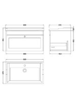 800mm Wall Hung 1 Drawer Vanity & Basin 1TH - Image 3