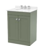 600mm Floor Standing 2 Door Vanity & Marble Top 3TH