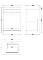 600mm Floor Standing 2 Door Vanity & Marble Top 1TH - Image 2
