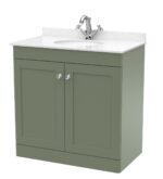 Nuie Classique 800mm Floor Standing 2 Door Vanity & Marble Top 1TH