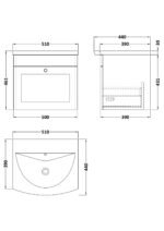 Nuie Classique 500mm Wall Hung 1-Drawer Unit & Curved Basin - Image 3