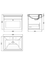 600mm Wall Hung 1-Drawer Vanity & Basin 3TH - Image 3