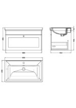 Nuie Classique 800mm Wall Hung 1-Drawer Vanity & Basin 1TH - Image 4