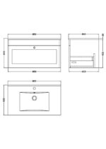 800mm Wall Hung Single Drawer Vanity with Basin - 1 Tap Hole - Image 2
