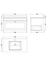 800mm Wall Hung 1 Drawer Vanity & Marble Top 1TH - Image 2