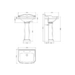 590mm Basin & Pedestal (2 Tap Hole) - Image 3