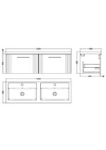 Nuie Deco 1200mm Wall Hung 2 Drawer Vanity & Double Basin - Image 3