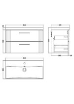 Nuie Deco 800mm Wall Hung 2 Drawer Vanity & Basin 3 - Image 3