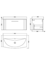 Nuie Deco 800mm Wall Hung Single Drawer Vanity & Basin 4 - Image 3